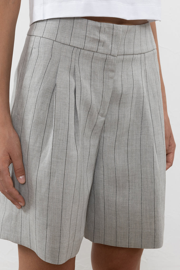 Trousers in linen and viscose blend with lurex pinstripe  