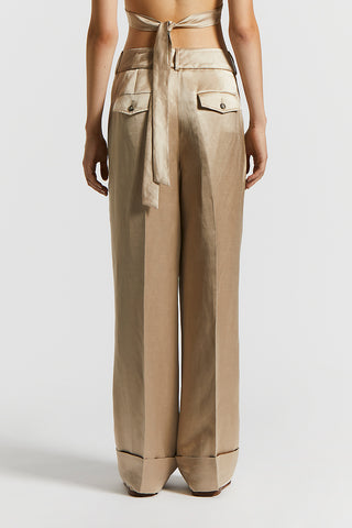 Viscose and linen satin trousers