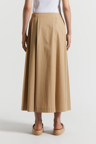 Lightweight stretch cotton satin long skirt