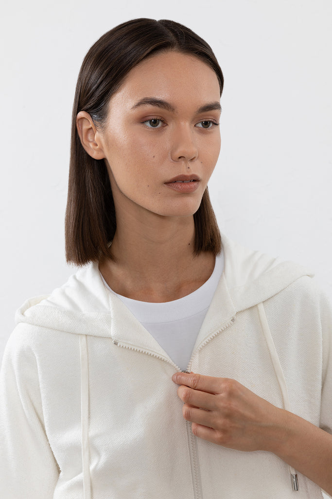 Sweatshirt in linen/cotton blend reverse fleece  
