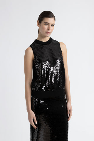 Wool and sequin mesh top  