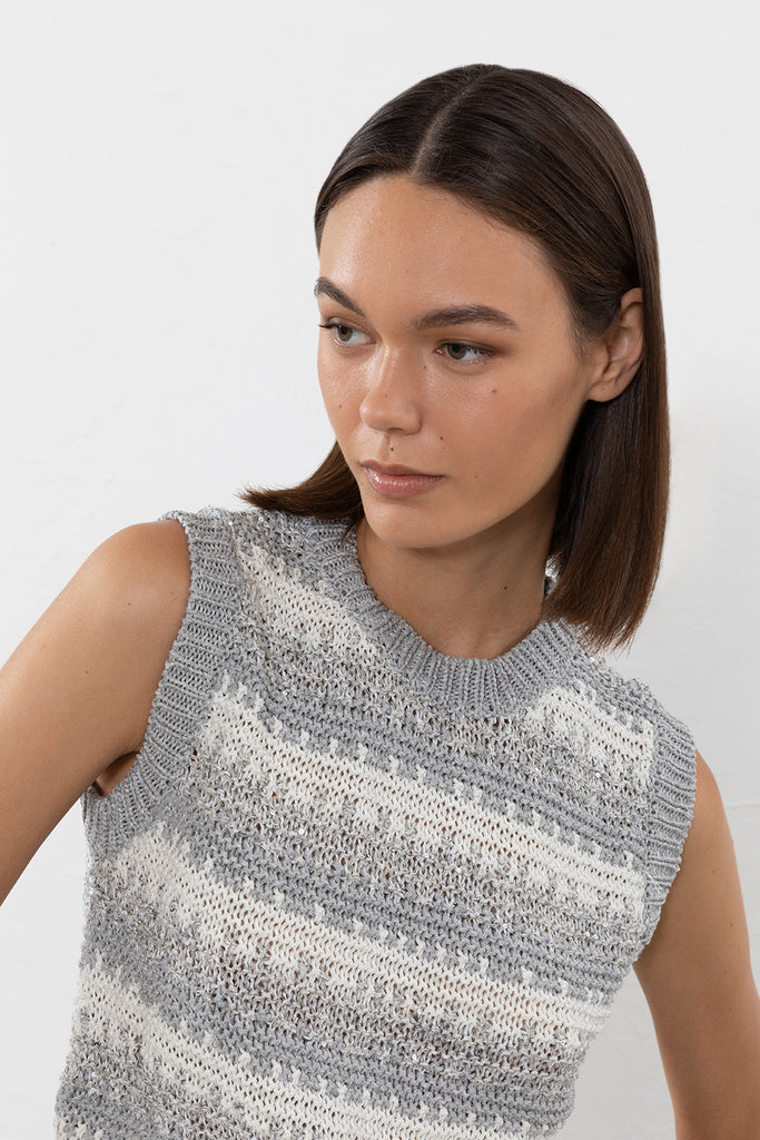 Top in viscose, linen and lurex blend with sequins  