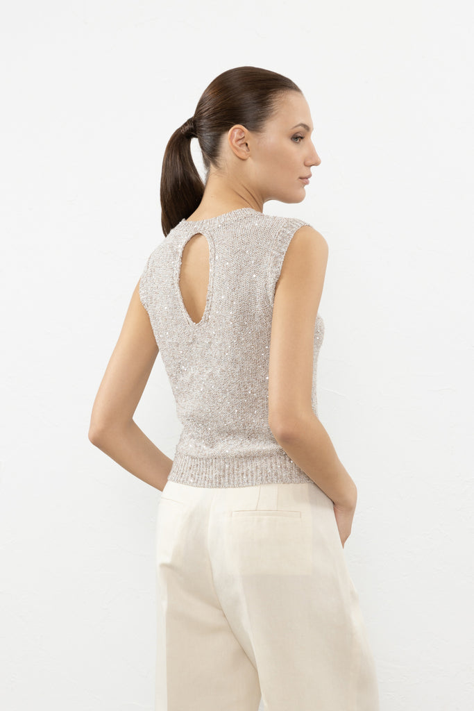 Top in linen, viscose and tencel blend with sequins  