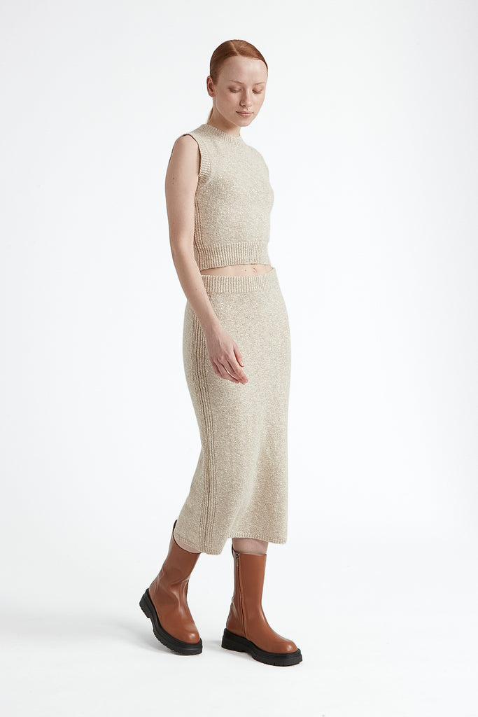 Cotton, alpaca, viscose long knit skirt  