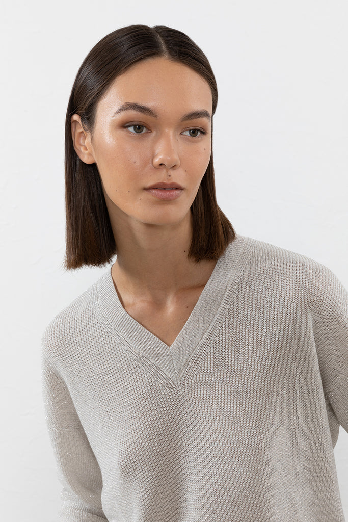 Sweater in linen, crêpe cotton and lurex yarn  
