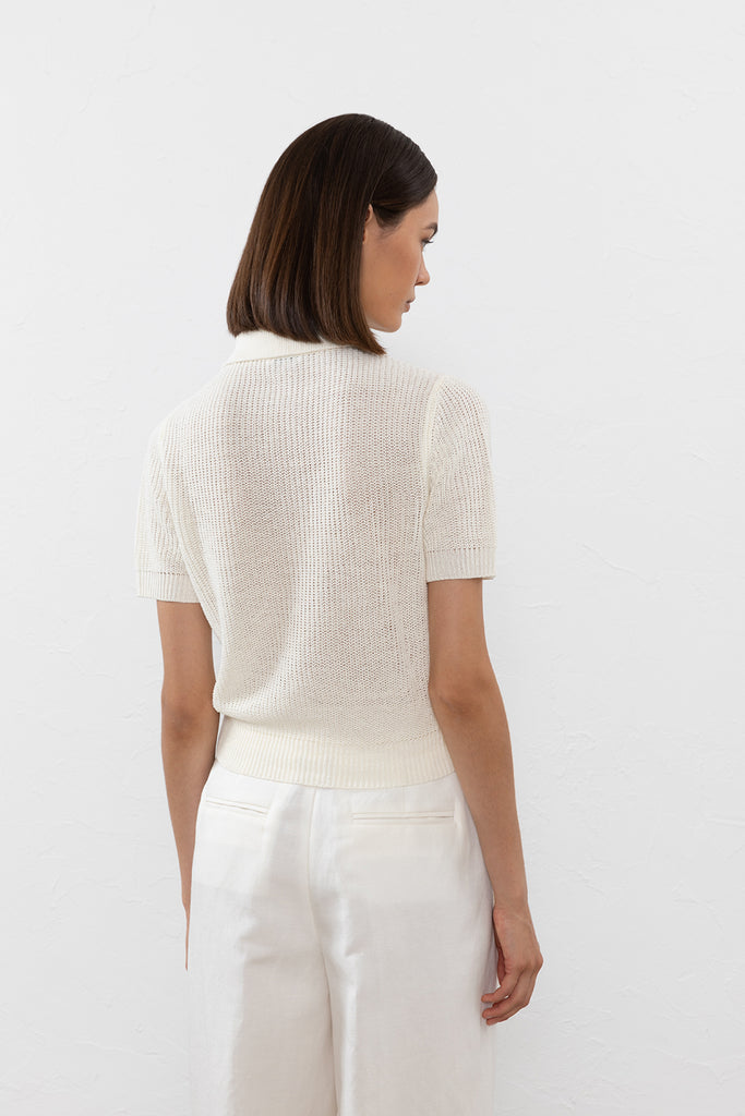 Sweater in melange linen and crêpe cotton yarn  
