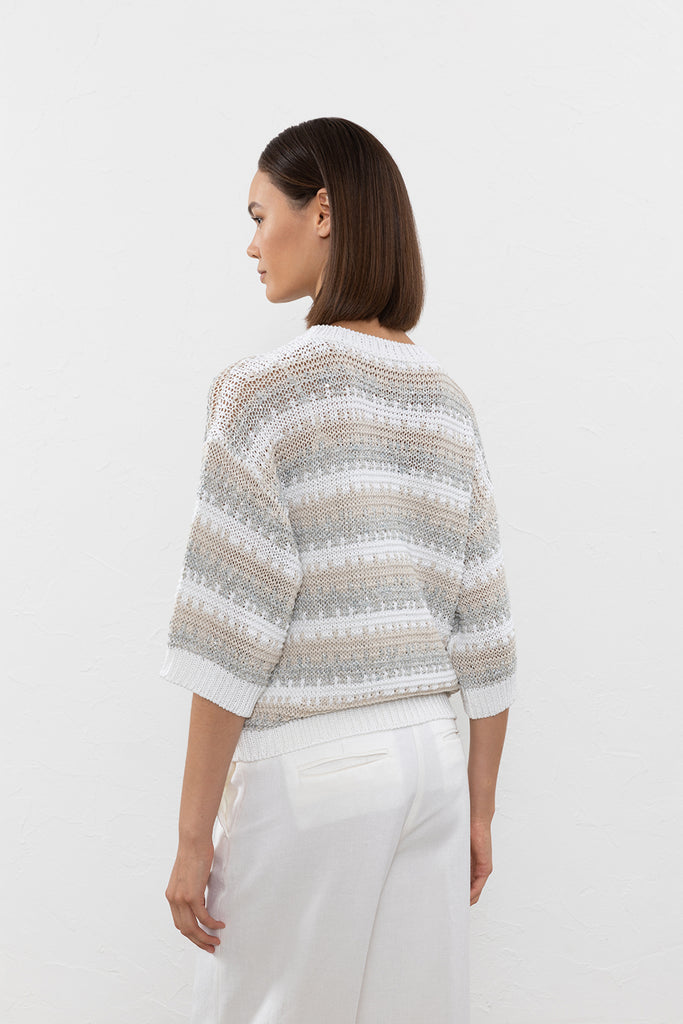 Sweater in viscose, linen and tencel blend yarn with sequins  