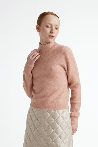 Funnel neck sweater in alpaca yarn and stretch wool  