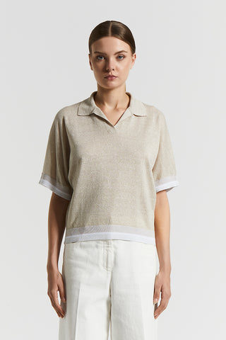 Linen cotton Lurex polo shirt