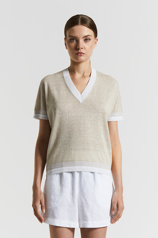 Linen cotton Lurex jersey