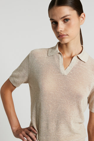 Linen cotton crepe melange polo shirt