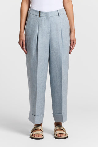 Pure linen gabardine trousers with dart