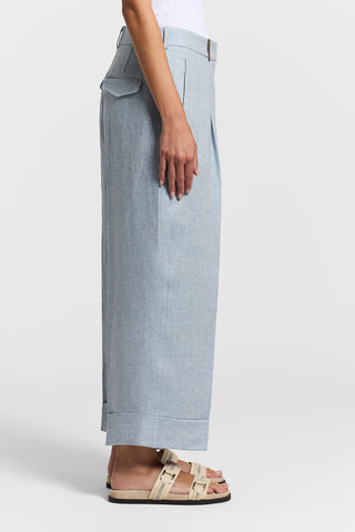 Pure linen gabardine trousers with dart