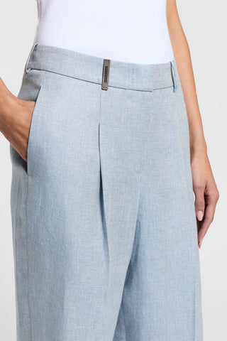 Pure linen gabardine trousers with dart