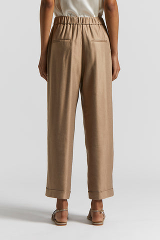 Shiny viscose-linen gabardine trousers