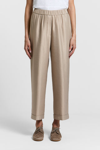 Glossy viscose linen gabardine trousers