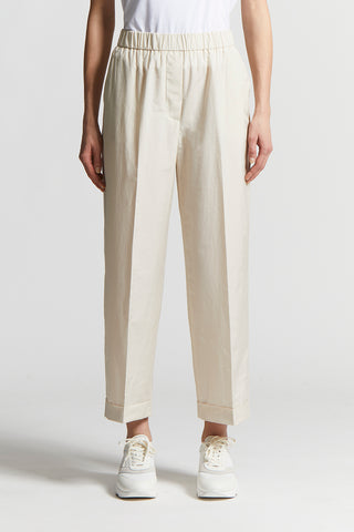 Cotton-blend poplin trousers with elastic waist