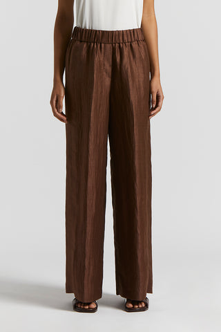 Trousers in crushed technical linen gabardine