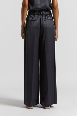 Viscose satin trousers with elastic waist