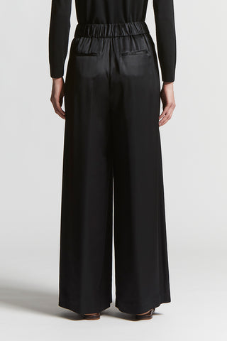 Viscose satin trousers with elastic waist