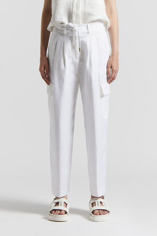 Herringbone viscose and linen trousers