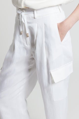 Herringbone cargo trousers in viscose and linen