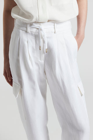 Herringbone cargo trousers in viscose and linen