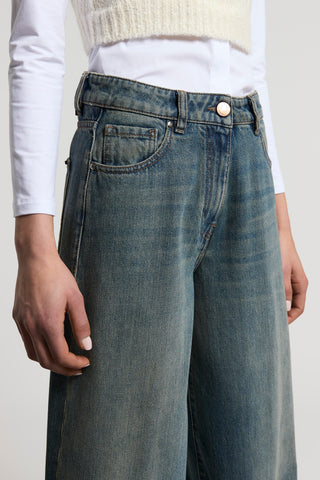 Extra-wide washed denim jeans