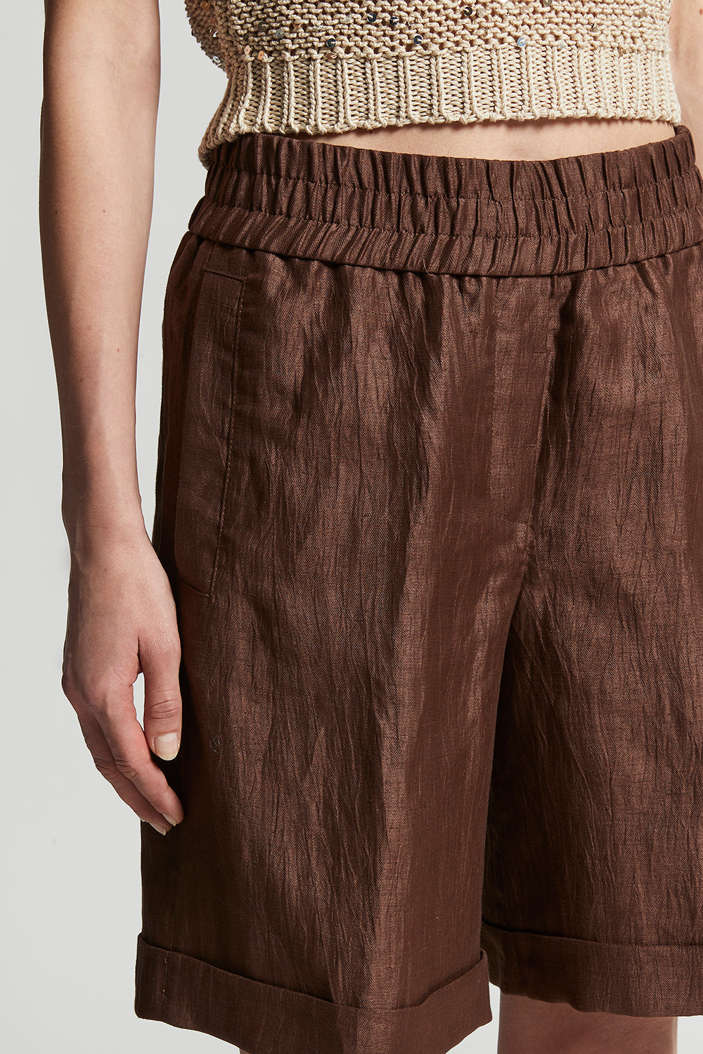 パンツ PESERICO Women Shorts  Burmudas P0453501964 048 Beige Lined organza Bermuda shorts | Peserico US