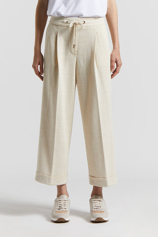 Double cotton linen Lurex jersey trousers