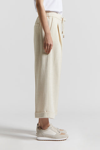 Double cotton linen Lurex jersey trousers