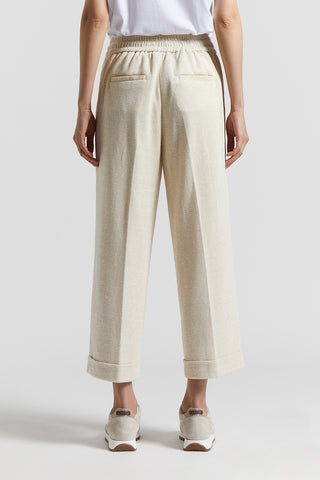 Double cotton linen Lurex jersey trousers