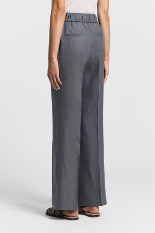 Pure linen trousers with elastic and drawstring