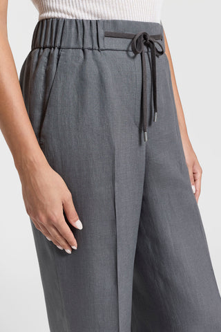 Pure linen trousers with elastic and drawstring