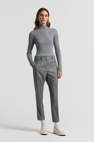 Micro-houndstooth lurex wool trousers