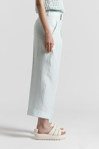 Plain-coloured pure linen gabardine trousers