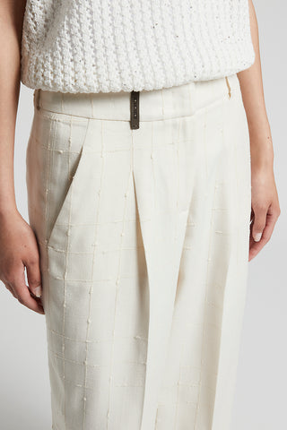 Trousers in stuoia weave with bouclé pattern