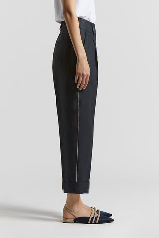 Plain-coloured pure linen gabardine trousers