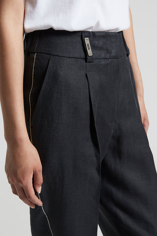 Plain-coloured pure linen gabardine trousers