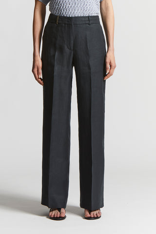 Plain-coloured pure linen gabardine trousers