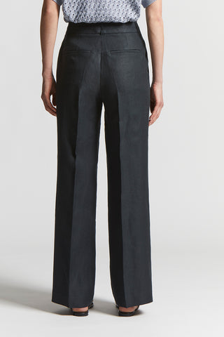 Plain-coloured pure linen gabardine trousers