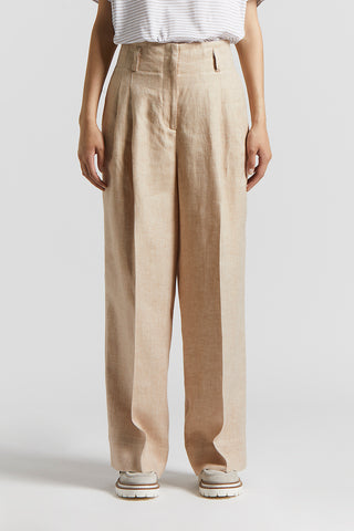 Pure linen melange gabardine trousers