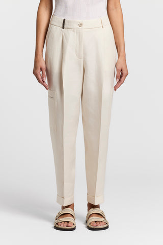 Pantalon à pince en gabardine de lin