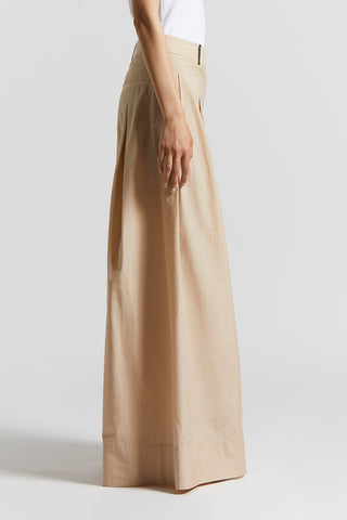 Wide trousers in cotton-blend poplin