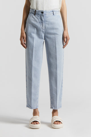 Denim carrot trousers in stretch cotton boule