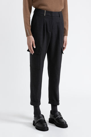 Technical wool flannel cargo trousers  