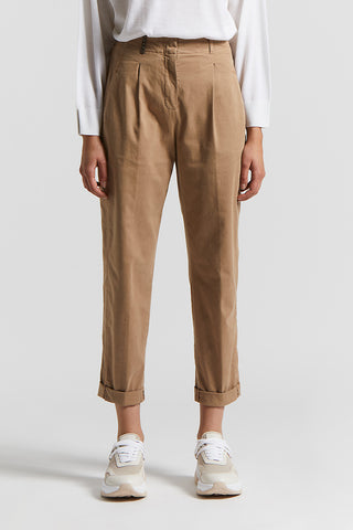 Garment dyed stretch cotton gabardine trousers