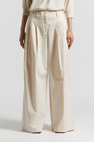 Trousers in lightweight stretch cotton satin