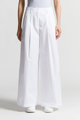 Trousers in lightweight stretch cotton satin