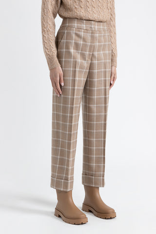 Lurex maxi checks stretch wool flannel trousers  